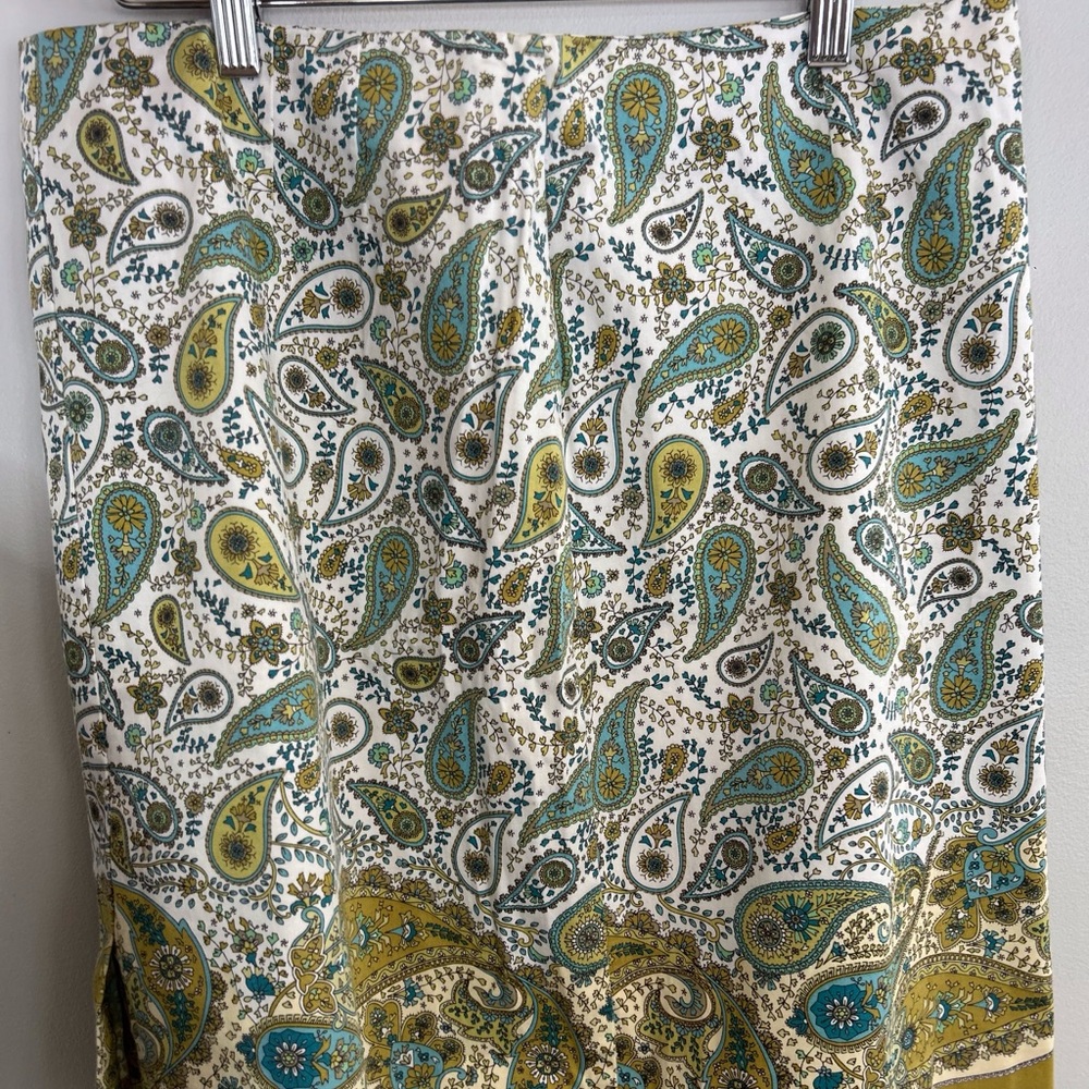 Geoffrey Beene Green and Blue Paisley A-Line Skirt